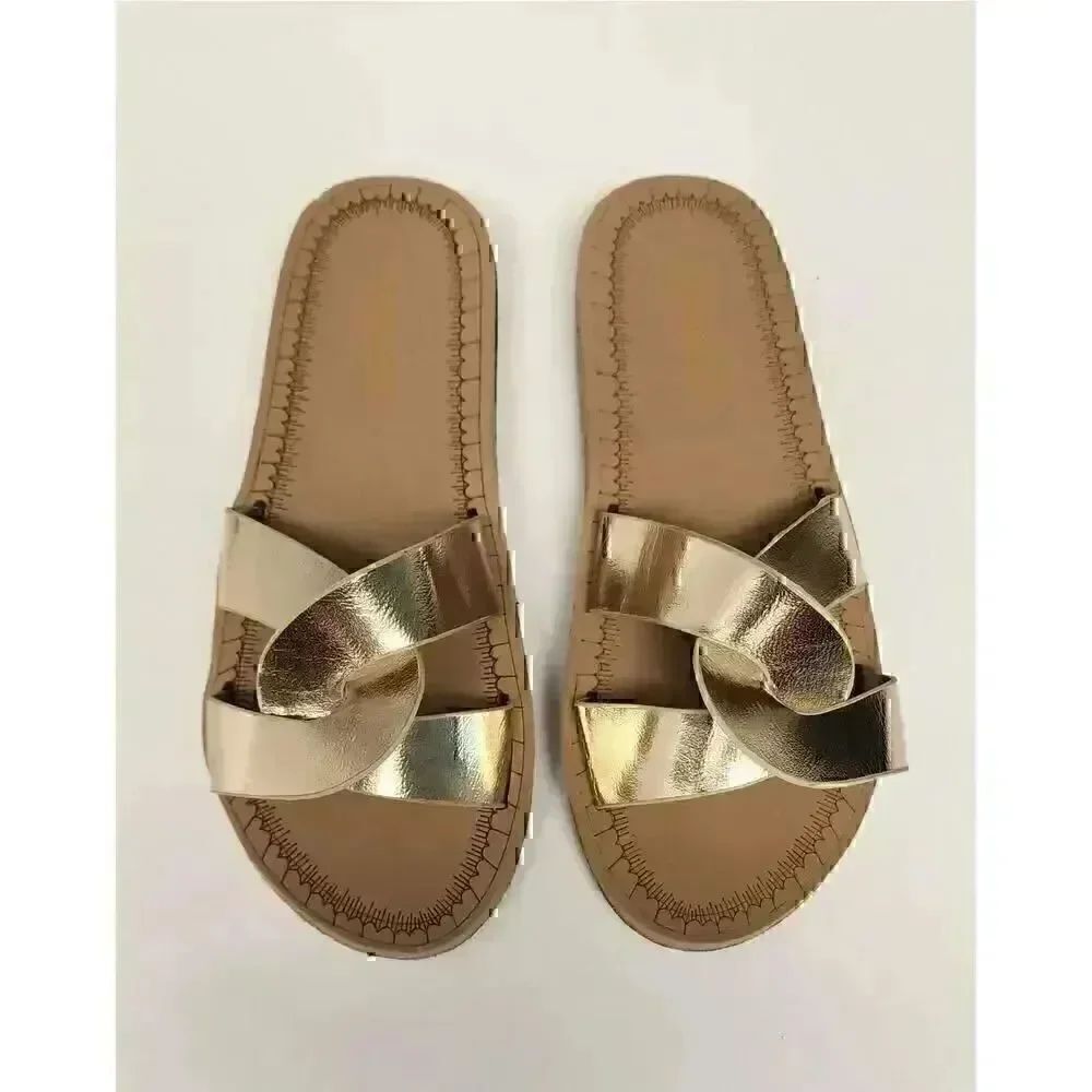 Bamboo Gold Metallic Flat Sandals Size 5.5 